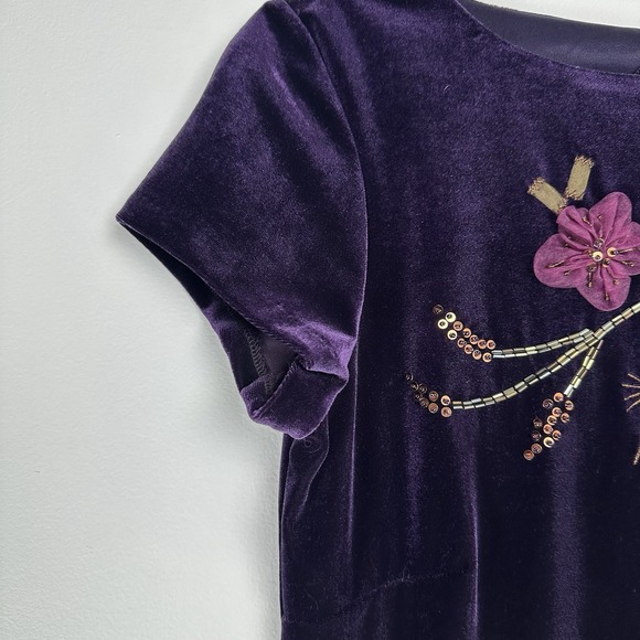 Carole Little Velvet Dress Size 4 Purple Beaded Sequin Whimsygoth Fairy‎  Floral - Picture 4 of 11